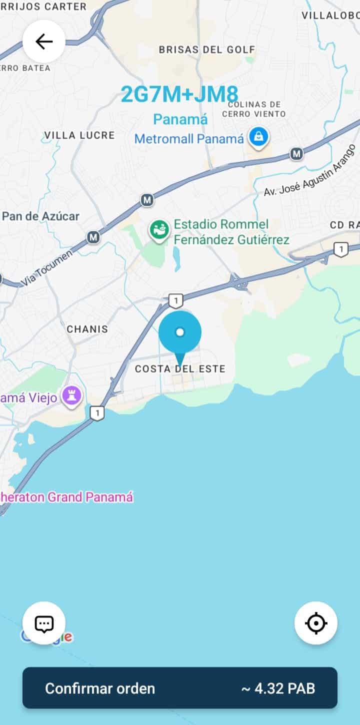 Taxi Panamá - seguimiento del viaje en mapa (V-Cab pasajeros)